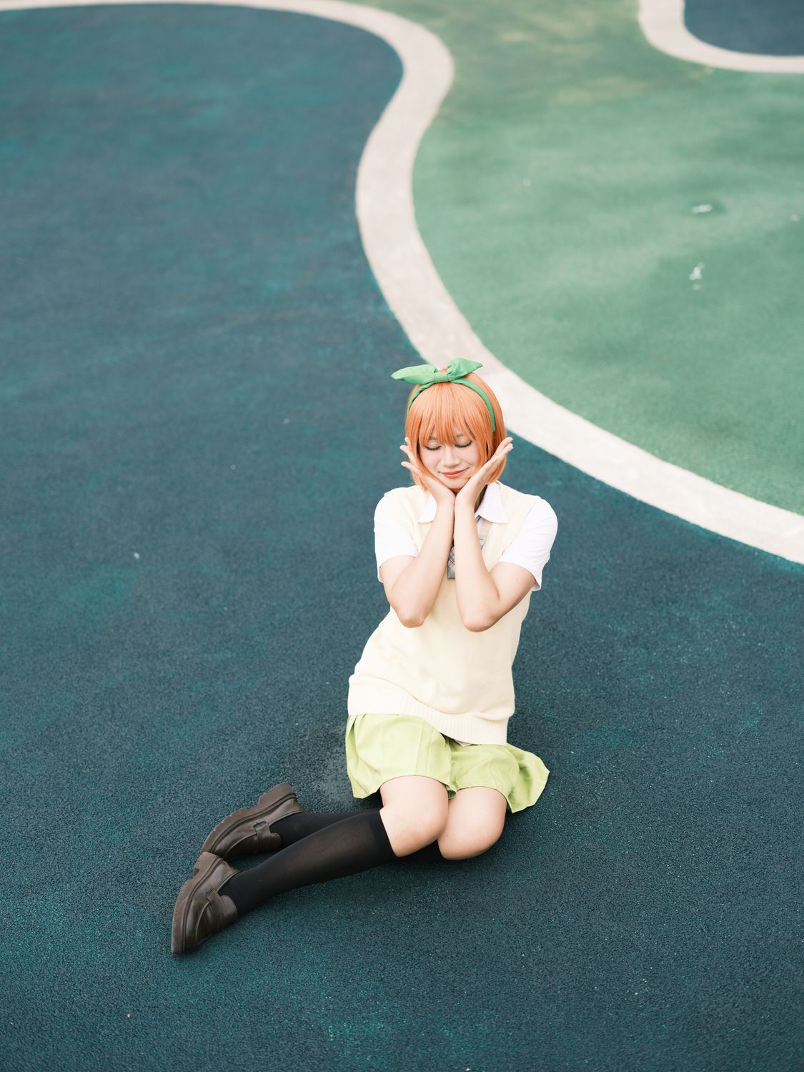 Coplay Ground Young Woman in Cosplay Sitting on Colorful Ground · Free Stock Photo