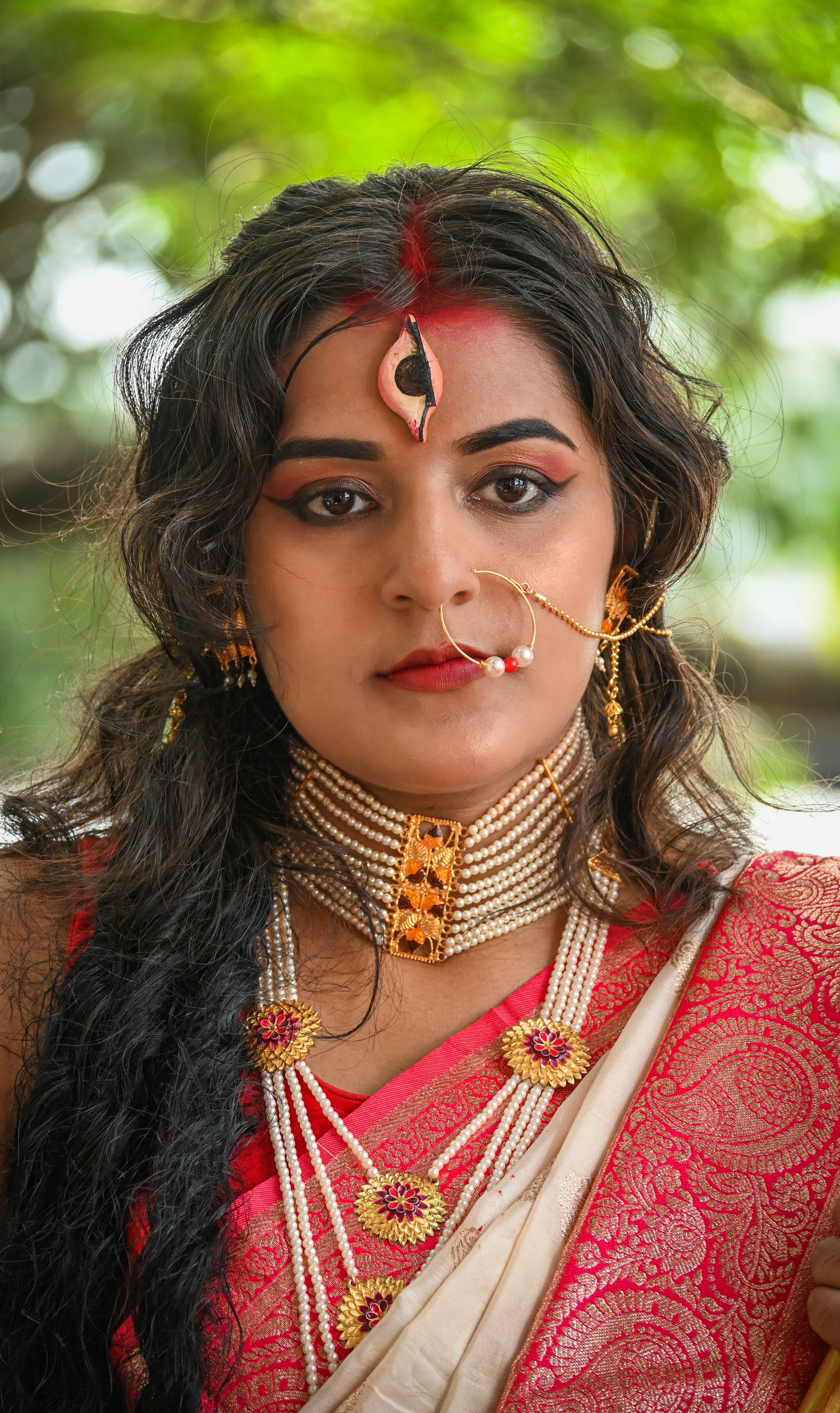 Traditional Bengali Woman in Red Saree Portrait · Free Stock Photo