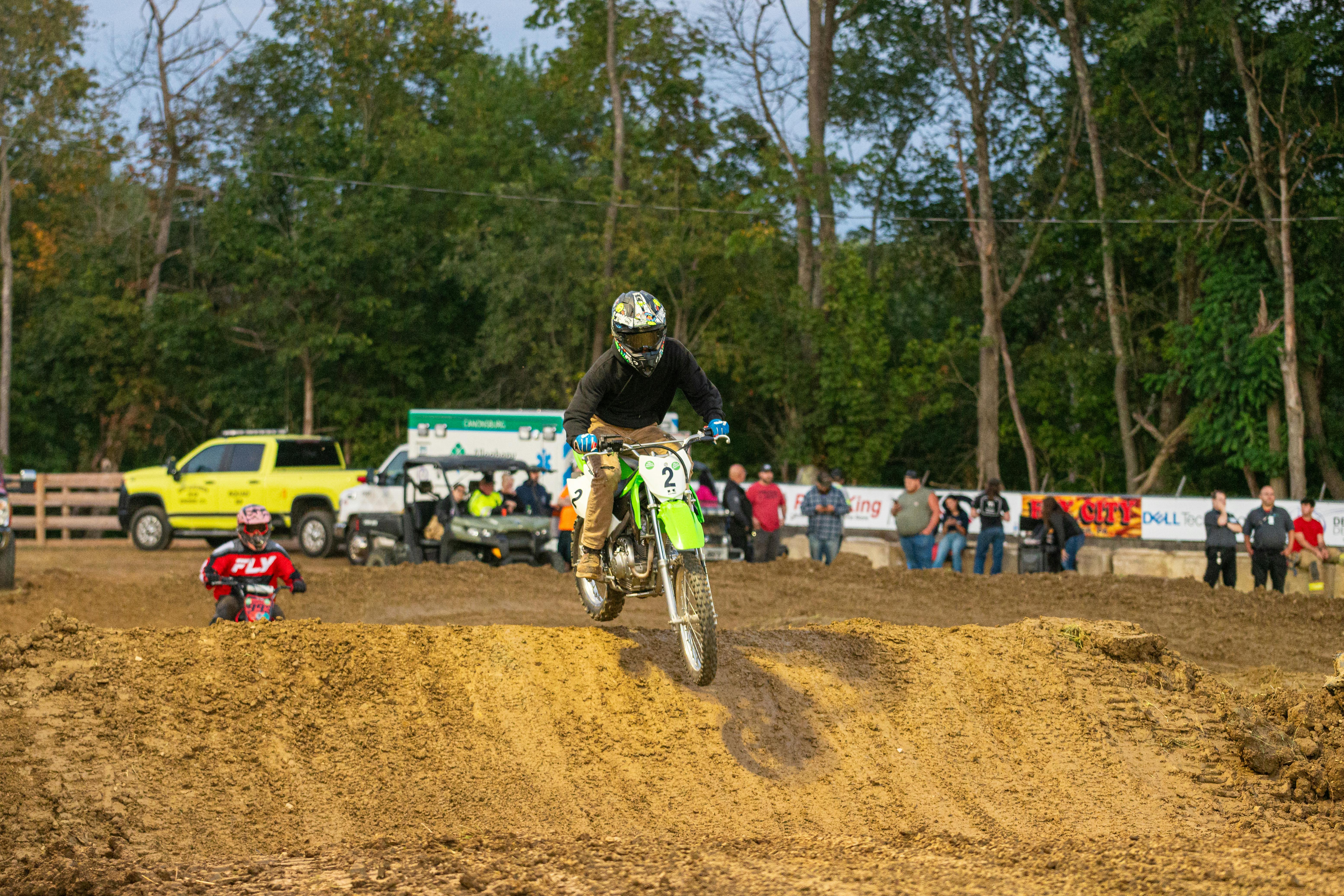 A thrilling dirt bike race on a challenging track in West Alexander, Pennsylvania.