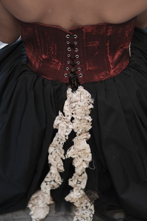 Elegant Burgundy and White Lace Gown Close-Up Free Stock Photo Elegant Burgundy and White Lace Gown Close-Up Free Stock Photo
