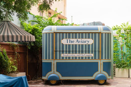 Chic vintage-style food cart at Narendra Bhawan's courtyard in Bikaner, Rajasthan.