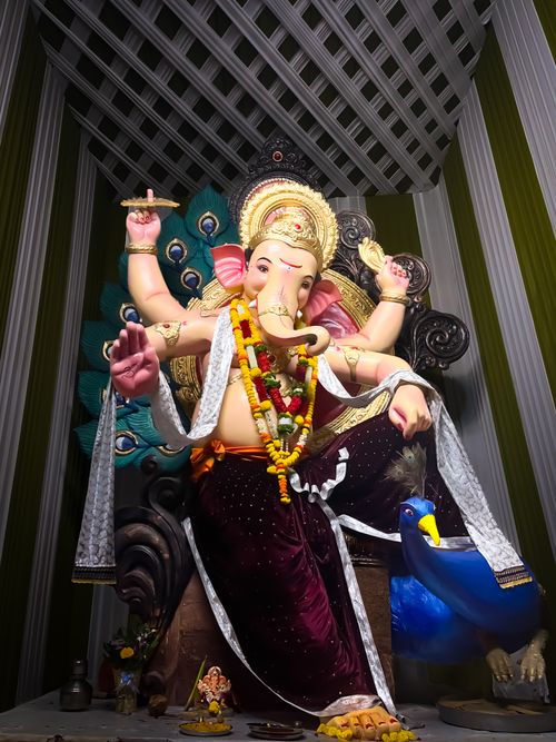 Free A colorful depiction of Lord Ganesha showcased during the Satara Ganesh festival in Maharashtra, India. Stock Photo