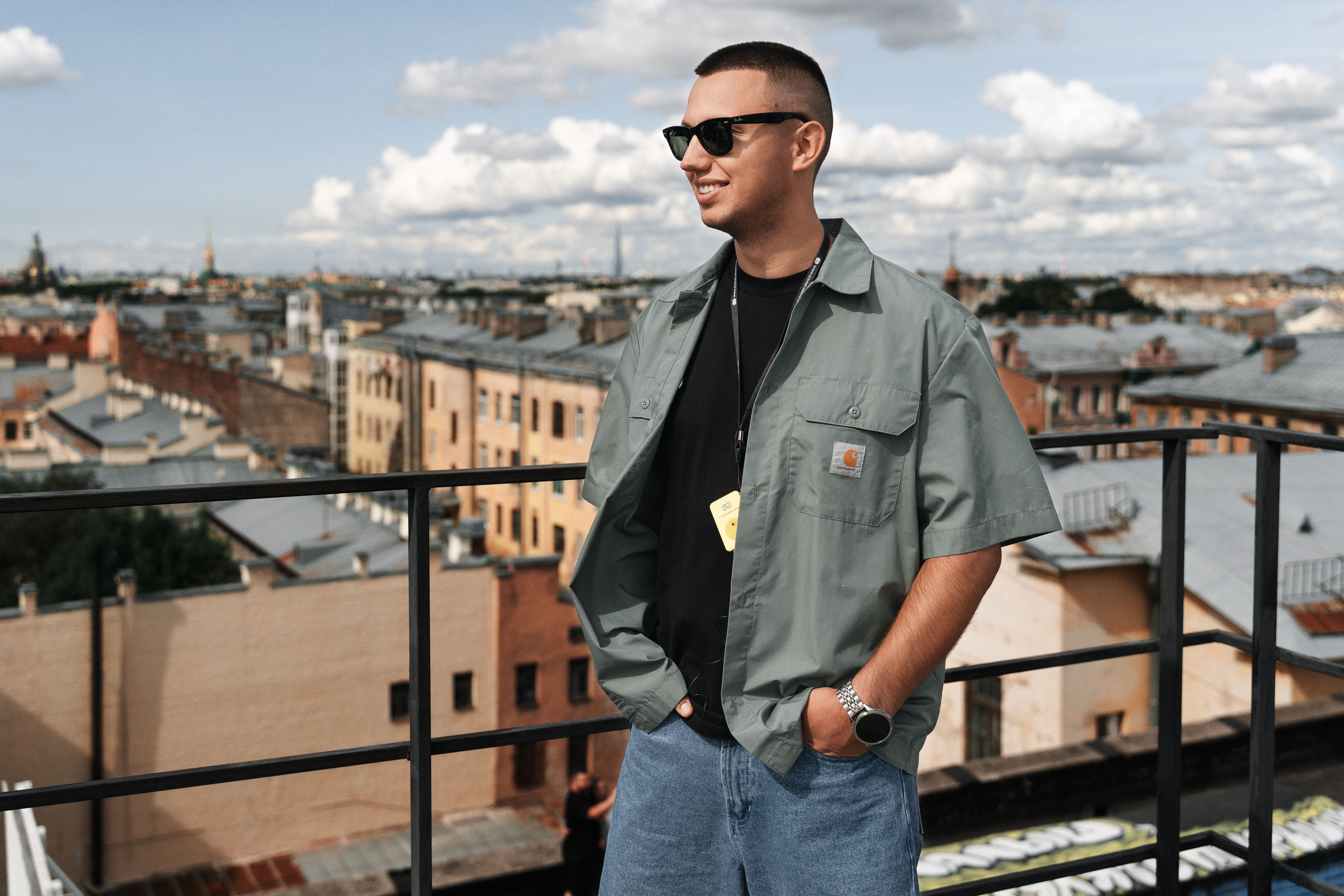 Stylish Man Posing on St Petersburg Rooftop · Free Stock Photo