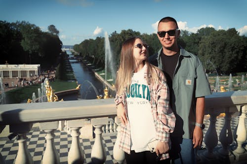 Happy couple at fountain day