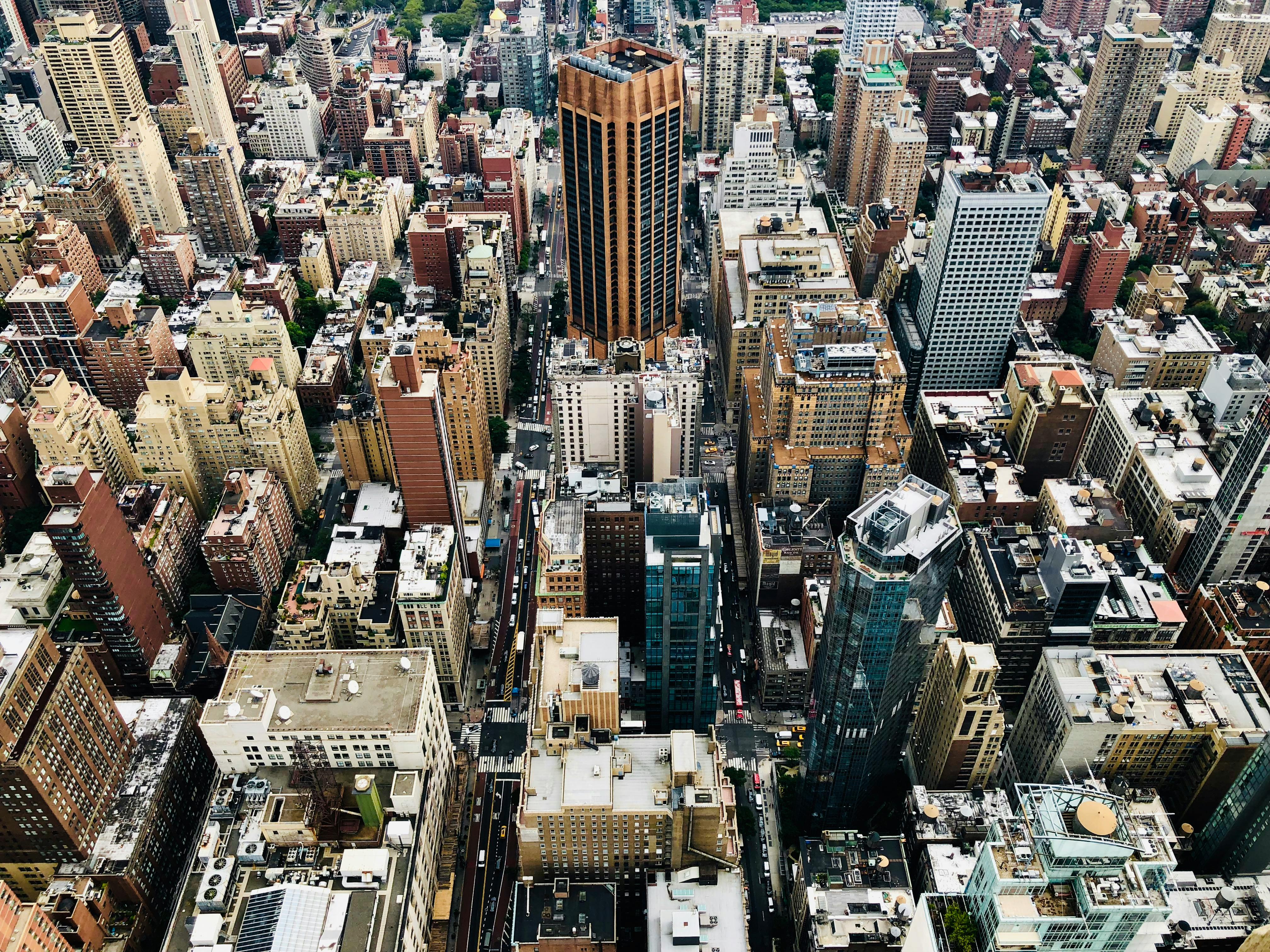 aerial photo of city buildings