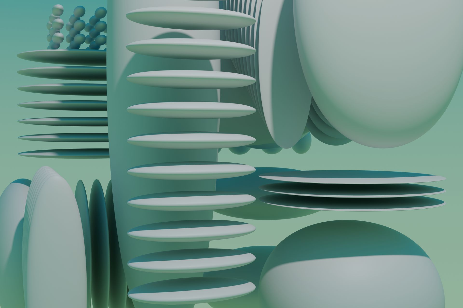 Abstract 3D render of stacked disc forms in jade tones — Steve A Johnson on Pexels