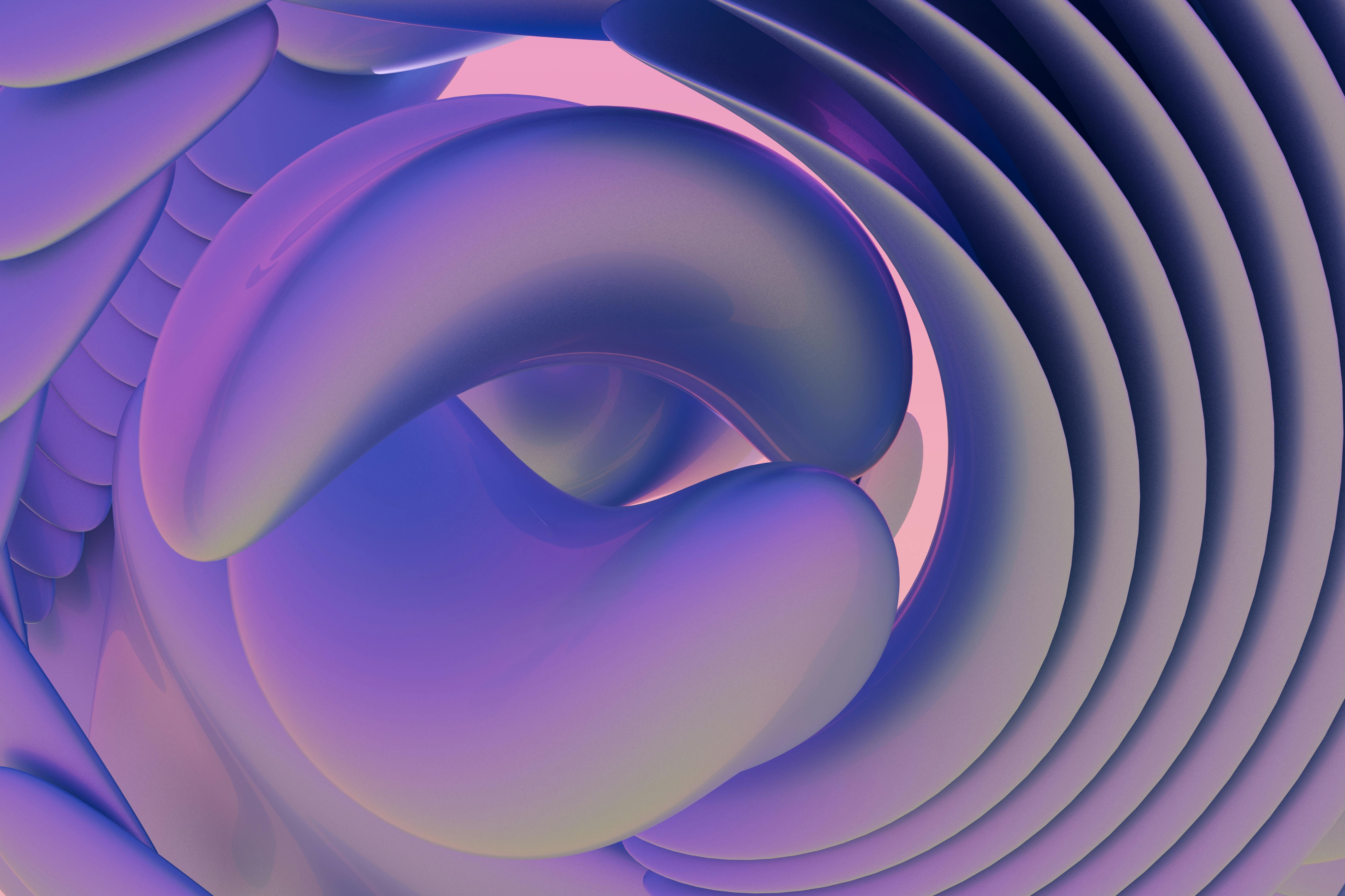 Dynamic 3D abstract art with vibrant purple and pink curves creating a modern aesthetic.