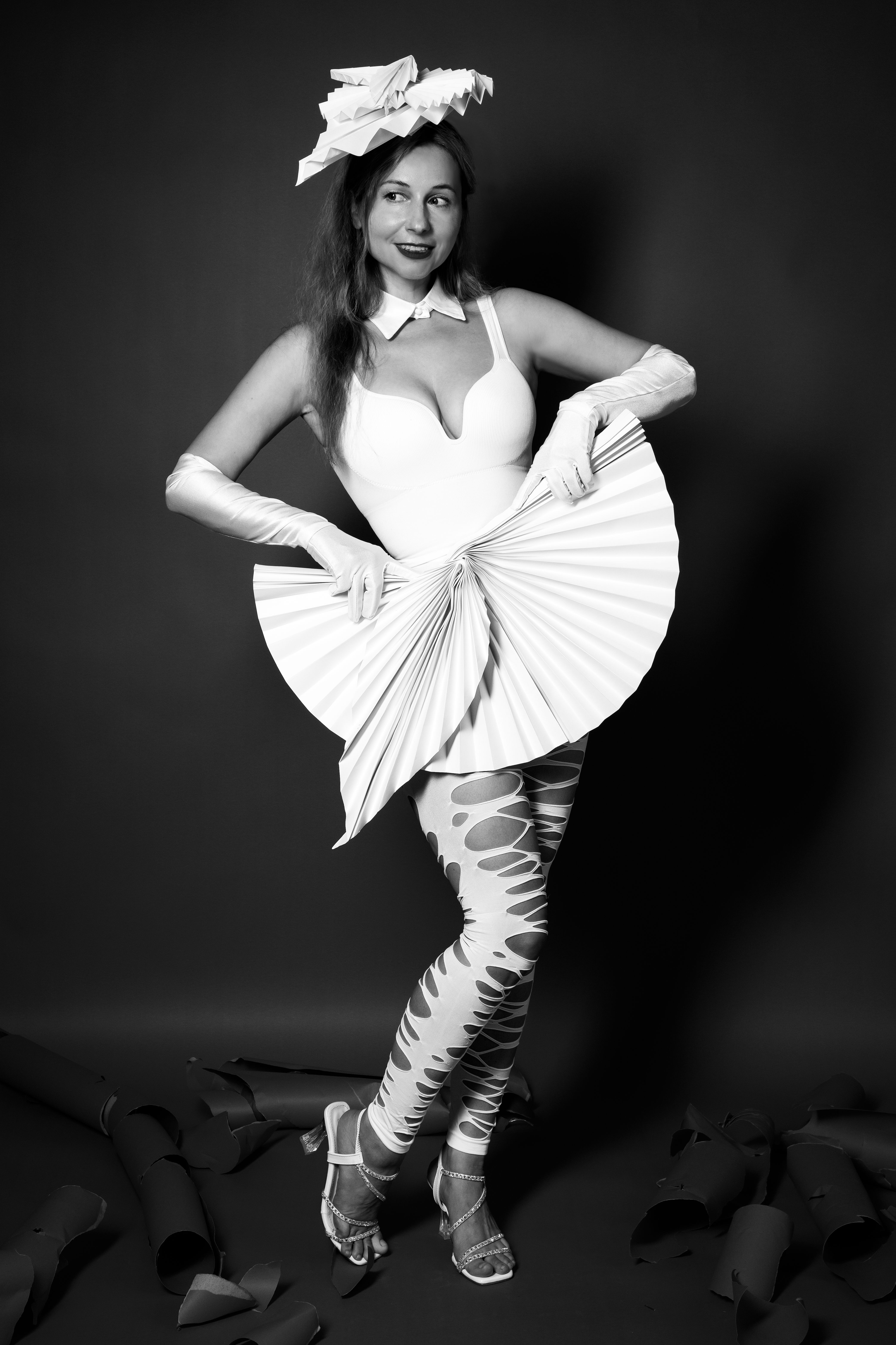 Black and White Fashion Portrait with Avant-Garde Dress  Free Stock Photo