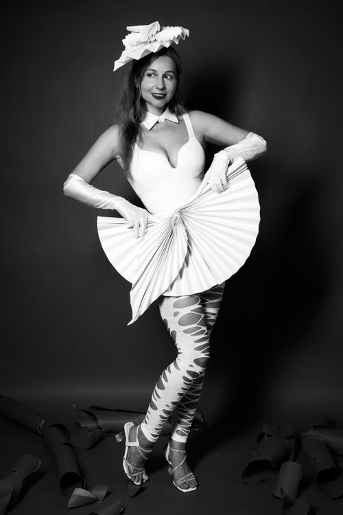 Black and White Fashion Portrait with Avant-Garde Dress Free Stock Photo Black and White Fashion Portrait with Avant-Garde Dress Free Stock Photo