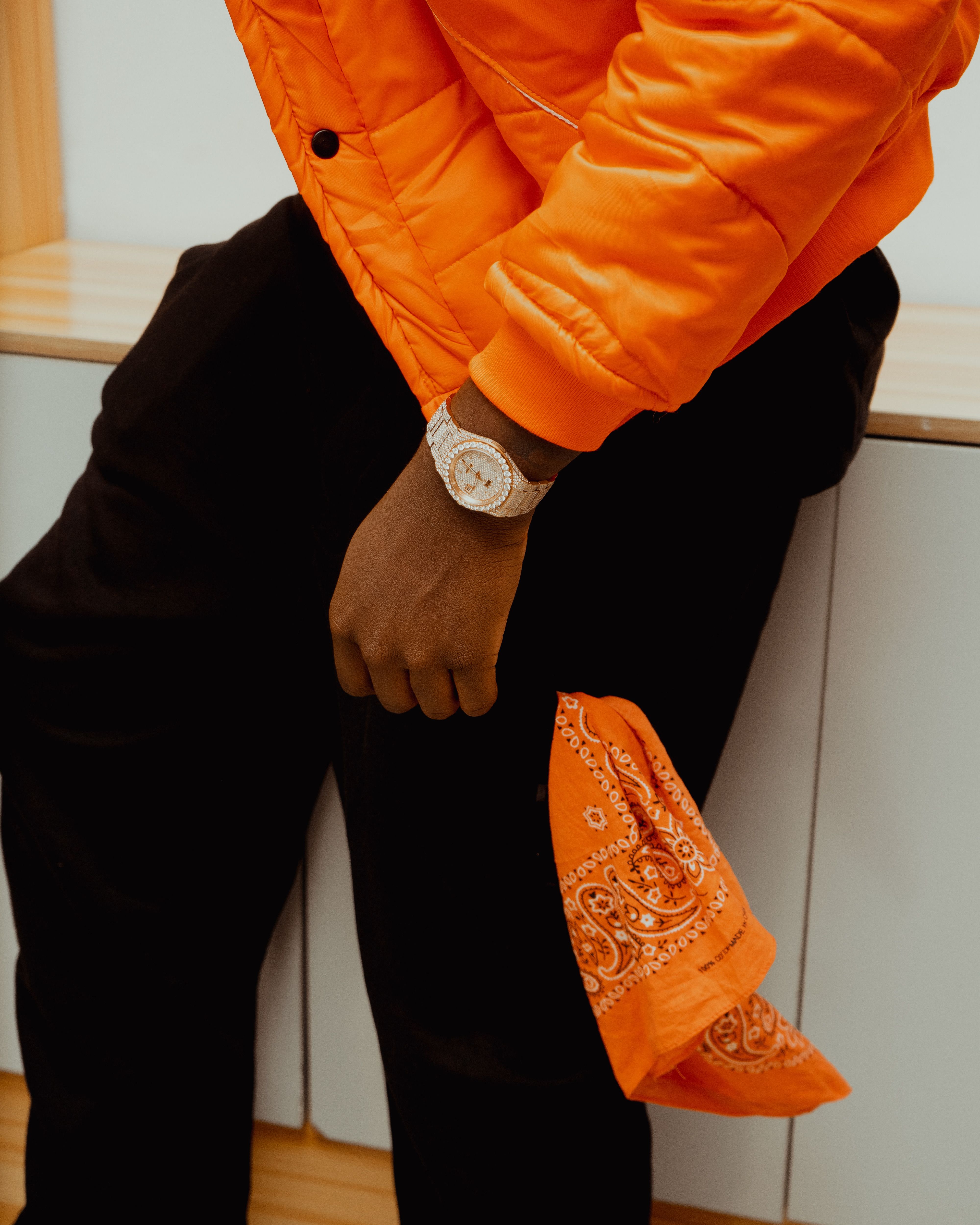 Stylish Urban Fashion with Orange Jacket and Bandana · Free Stock