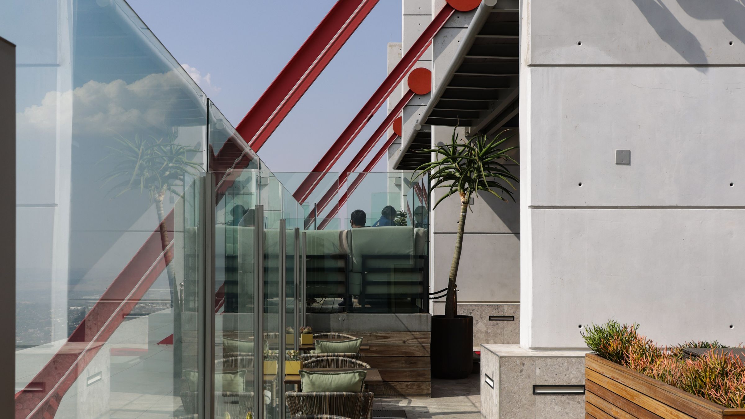 Rooftop terrace and skyline of a contemporary mixed-use development