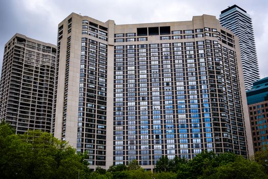 View of modern high-rise buildings in downtown Toronto, showcasing urban architecture.