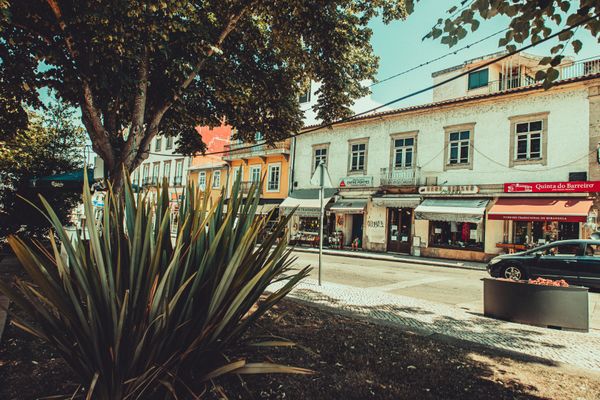 Charming European street scene in summer heat