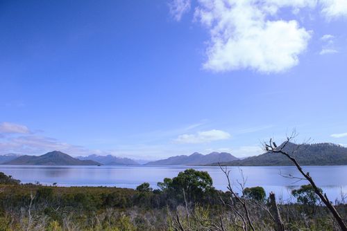 Free Explore the pristine wilderness of Southwest Tasmania with this breathtaking lake and mountain view. Stock Photo