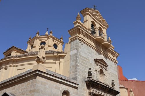 Free A beautiful architectural detail of a historic church in Jerez de la Frontera, Andalucía, capturing its intricate stonework. Stock Photo