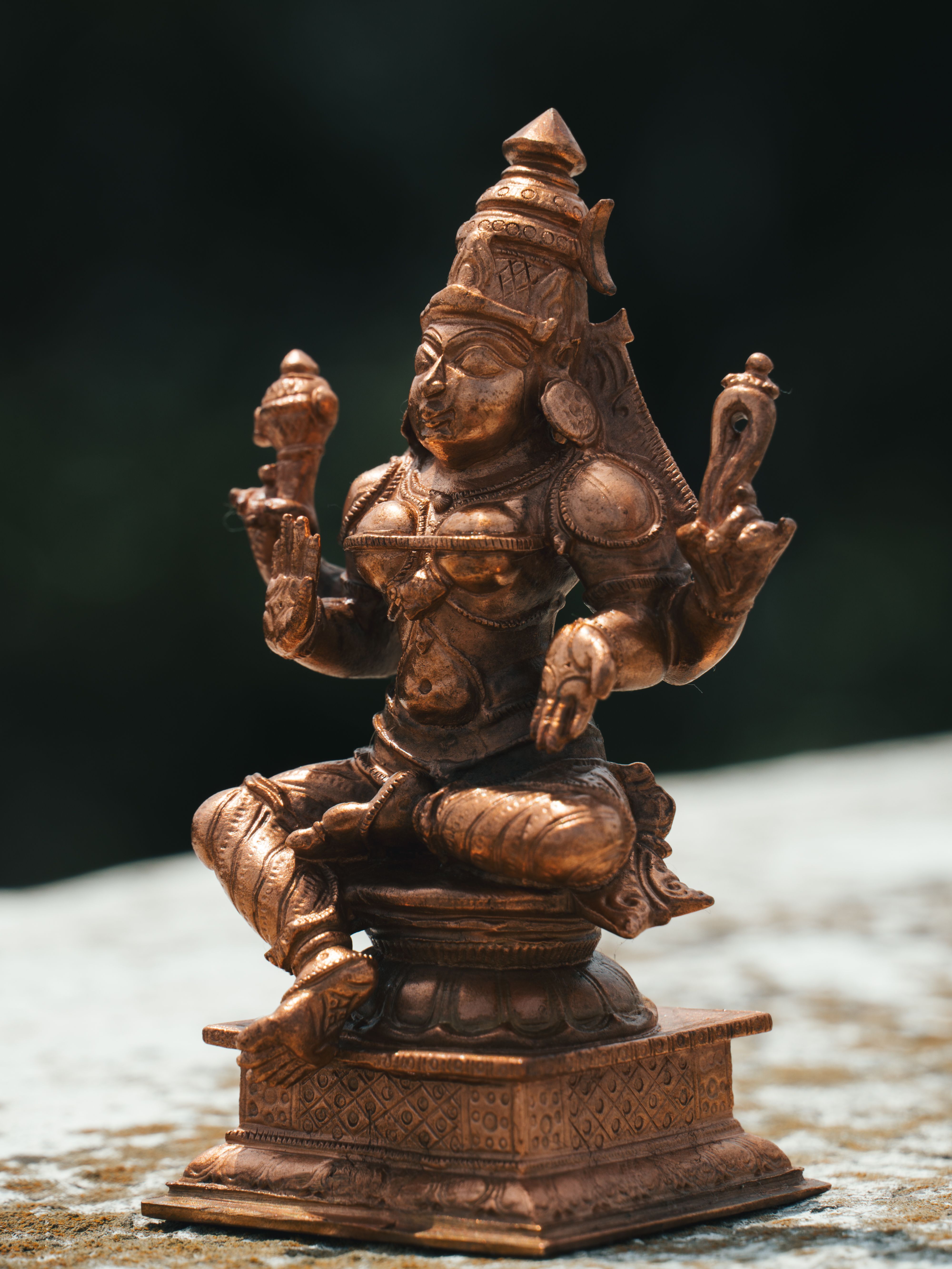 A detailed bronze statue of a Hindu deity symbolizing devotion and cultural heritage from Bengaluru.
