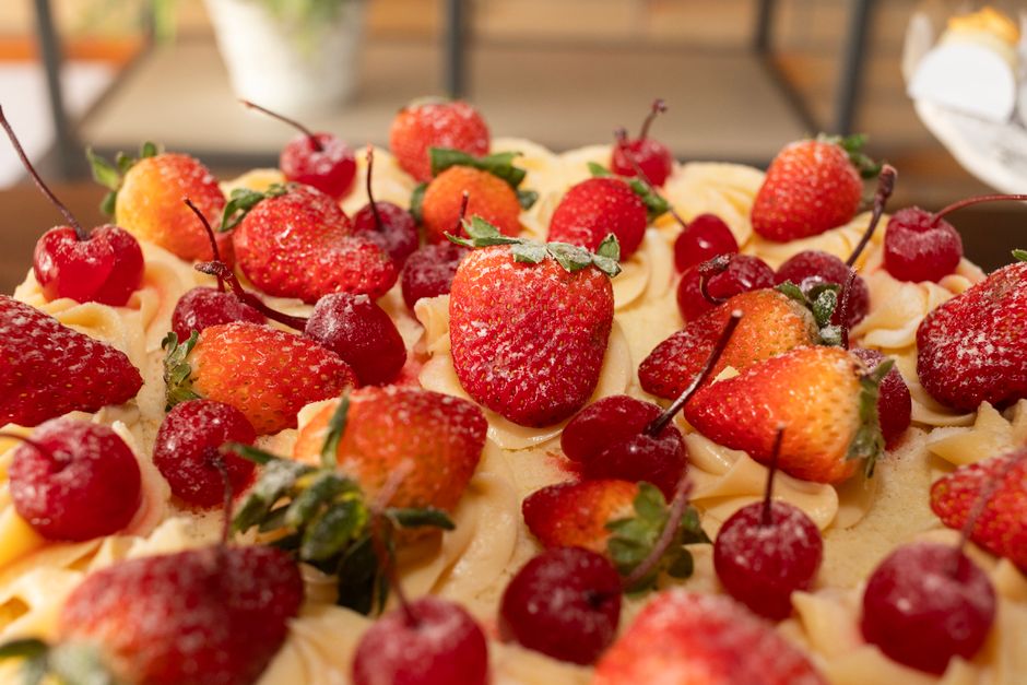 Perfectly baked sugar-free cake decorated with fresh berries Perfectly baked sugar-free cake decorated with fresh berries