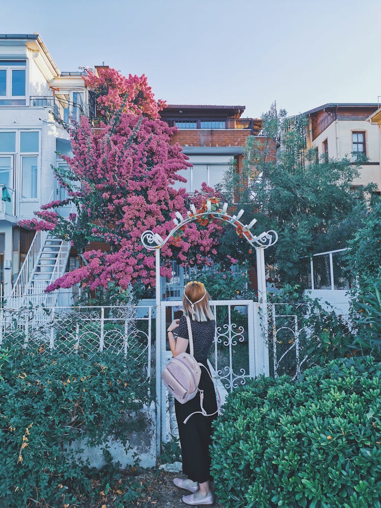 Woman In Front Of Gate