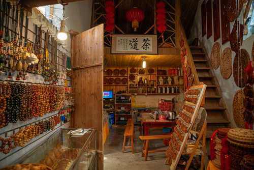 Free Cozy interior of a traditional craft shop in Xiamen, Fujian, China showcasing local handmade items. Stock Photo