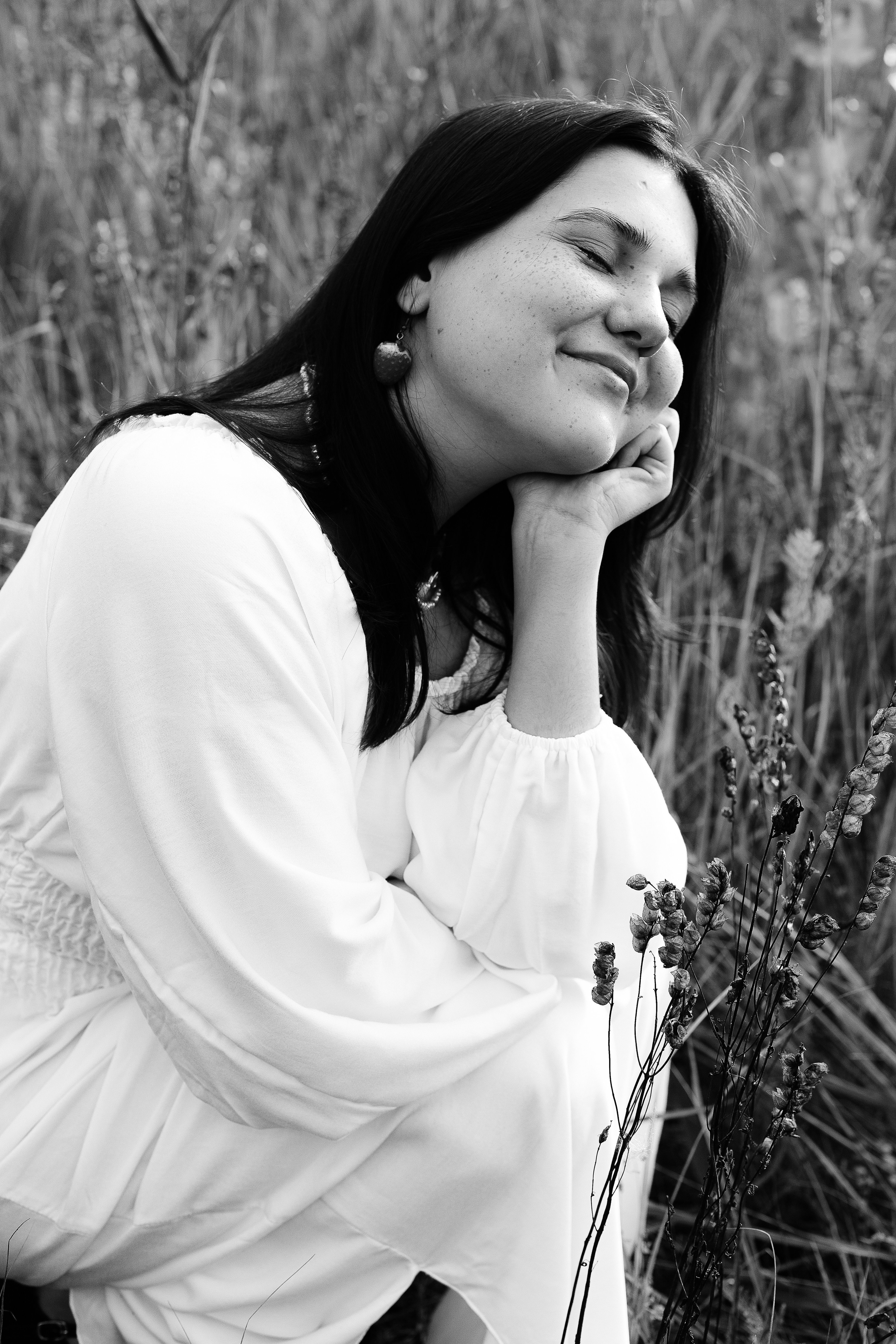 Serene Woman in Nature, Black and White Portrait · Free Stock Photo