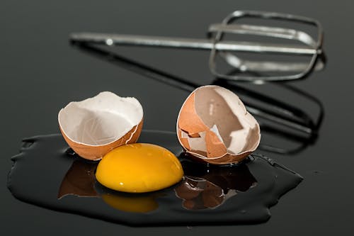 Brown Shell Egg and Silver Hand Whisk