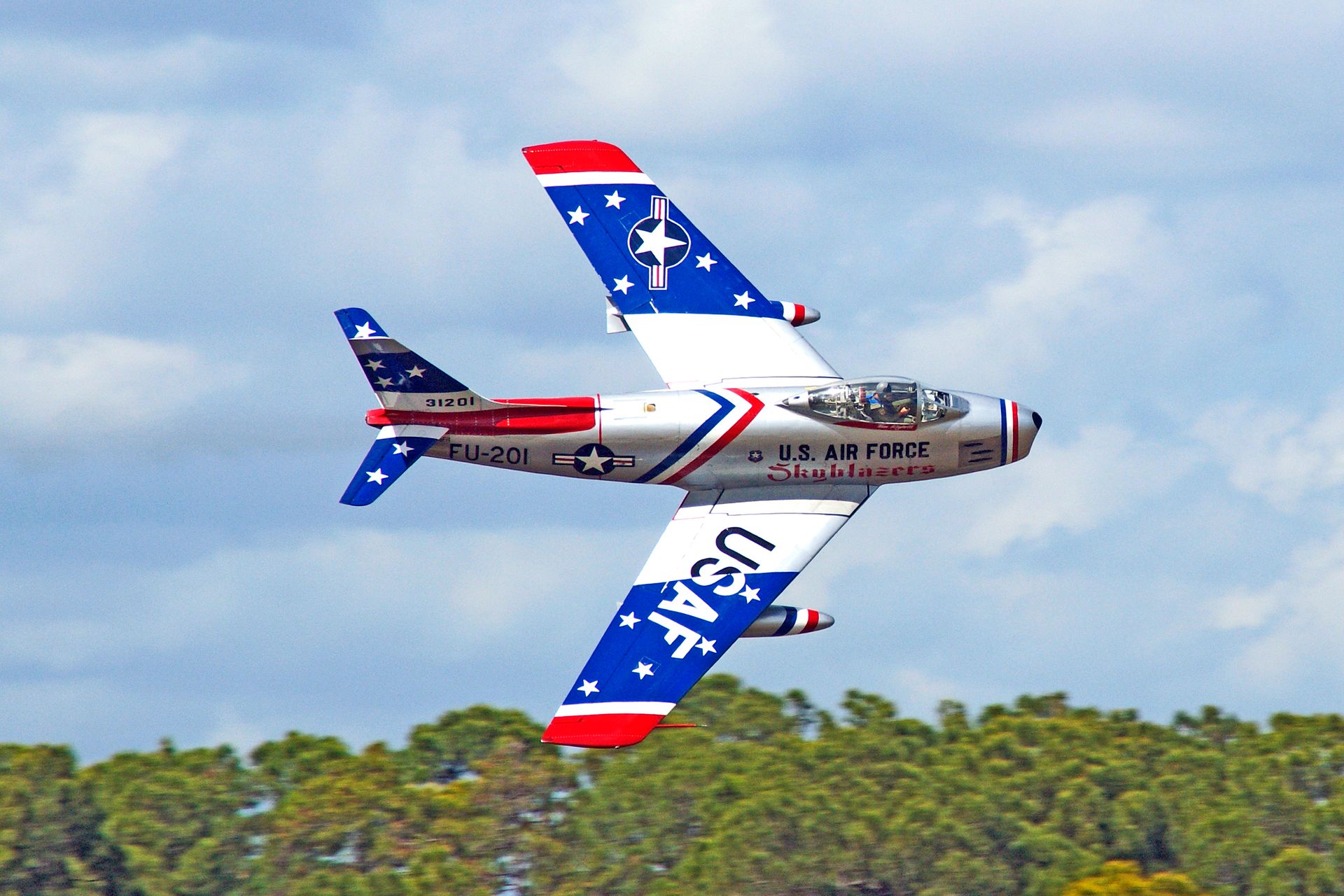 F-86 Sabre jet performing at an airshow in Titusville, Florida.