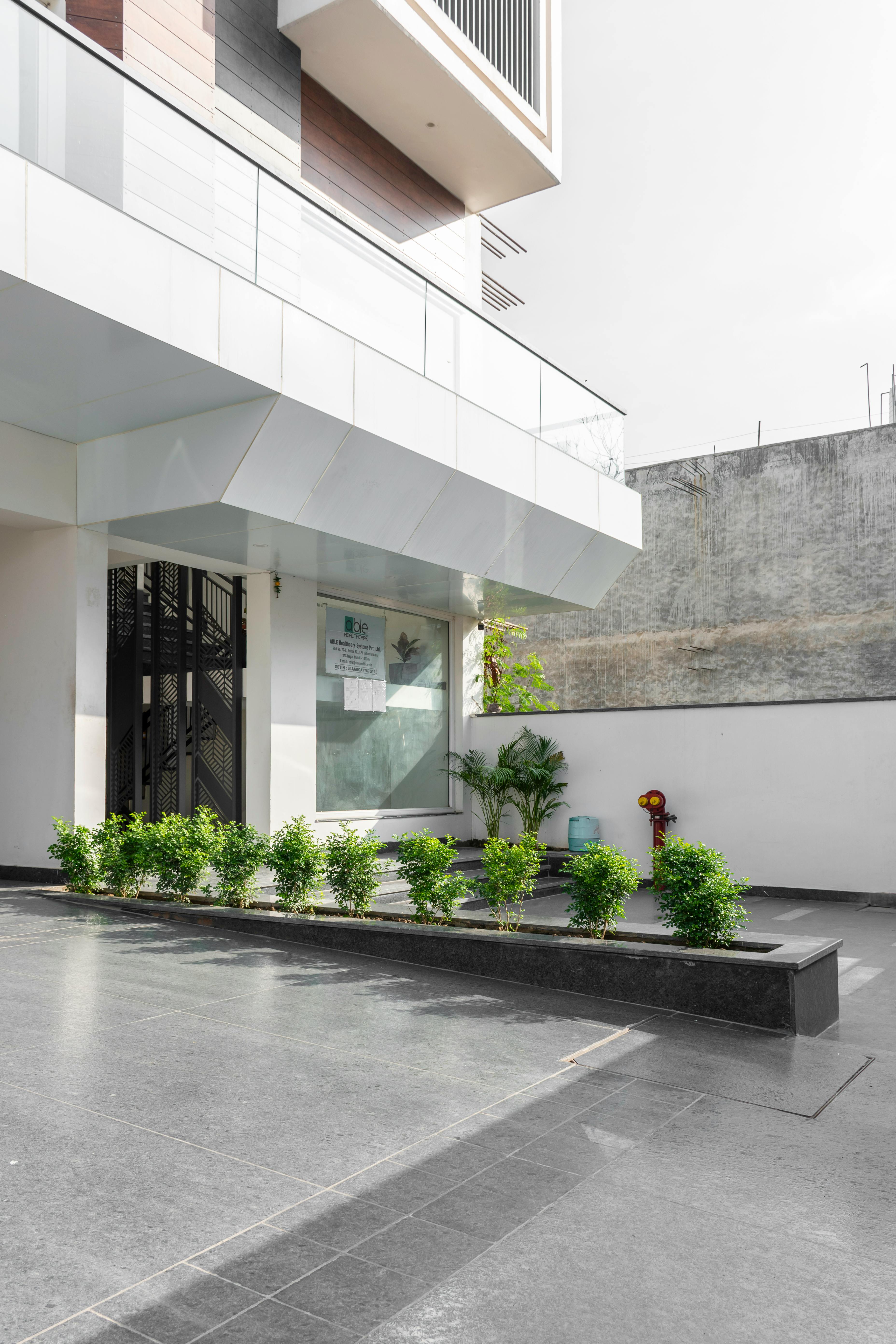 Contemporary building entrance with clean design in India.