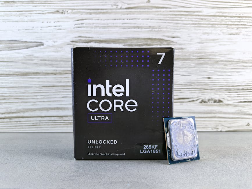 Intel Core Ultra CPU with packaging box, highlighting its high-performance capabilities.