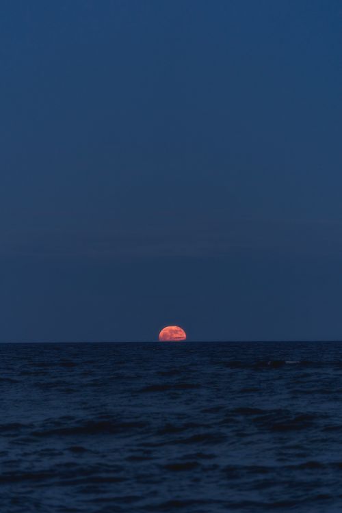 Free Captivating moonrise over the ocean at Akumal, Mexico with serene night skies. Stock Photo