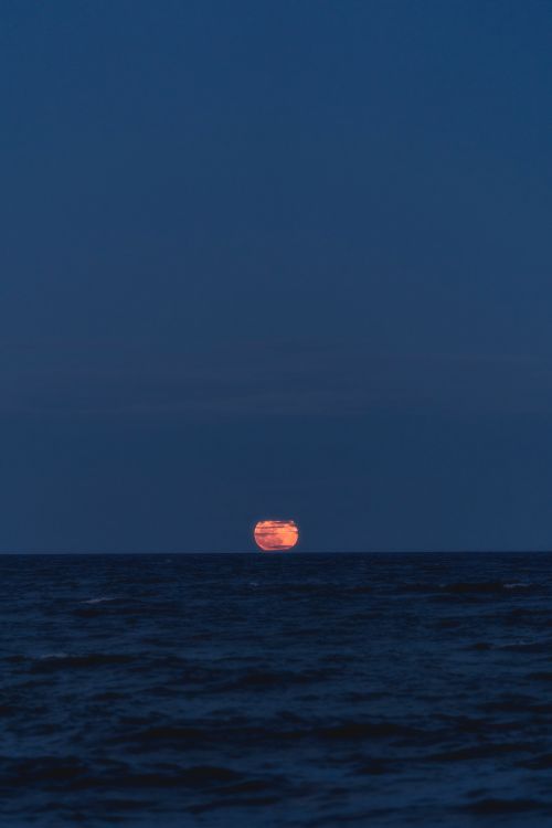 Free Stunning capture of the full moon rising over the horizon at Akumal Beach, Quintana Roo, Mexico. Stock Photo