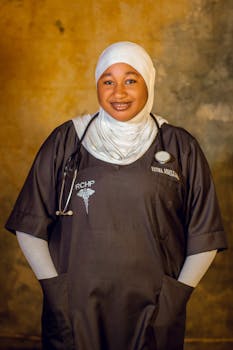 Portrait of a healthcare professional standing with a stethoscope, exuding confidence.