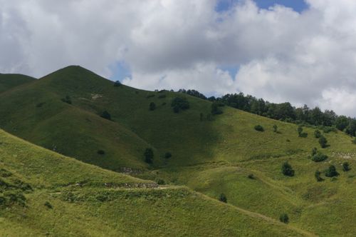 Free Beautiful green hills under a cloudy sky in the picturesque landscape of Abkhazia. Stock Photo