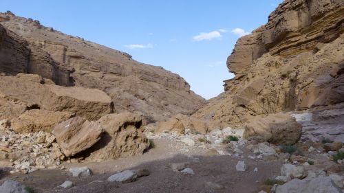 Free Explore the rugged beauty of a sunlit desert canyon in Israel, ideal for adventurous hikes. Stock Photo