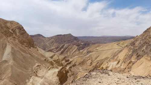 Free Breathtaking view of the arid Negev desert in Israel, showcasing rugged terrain and winding roads. Stock Photo
