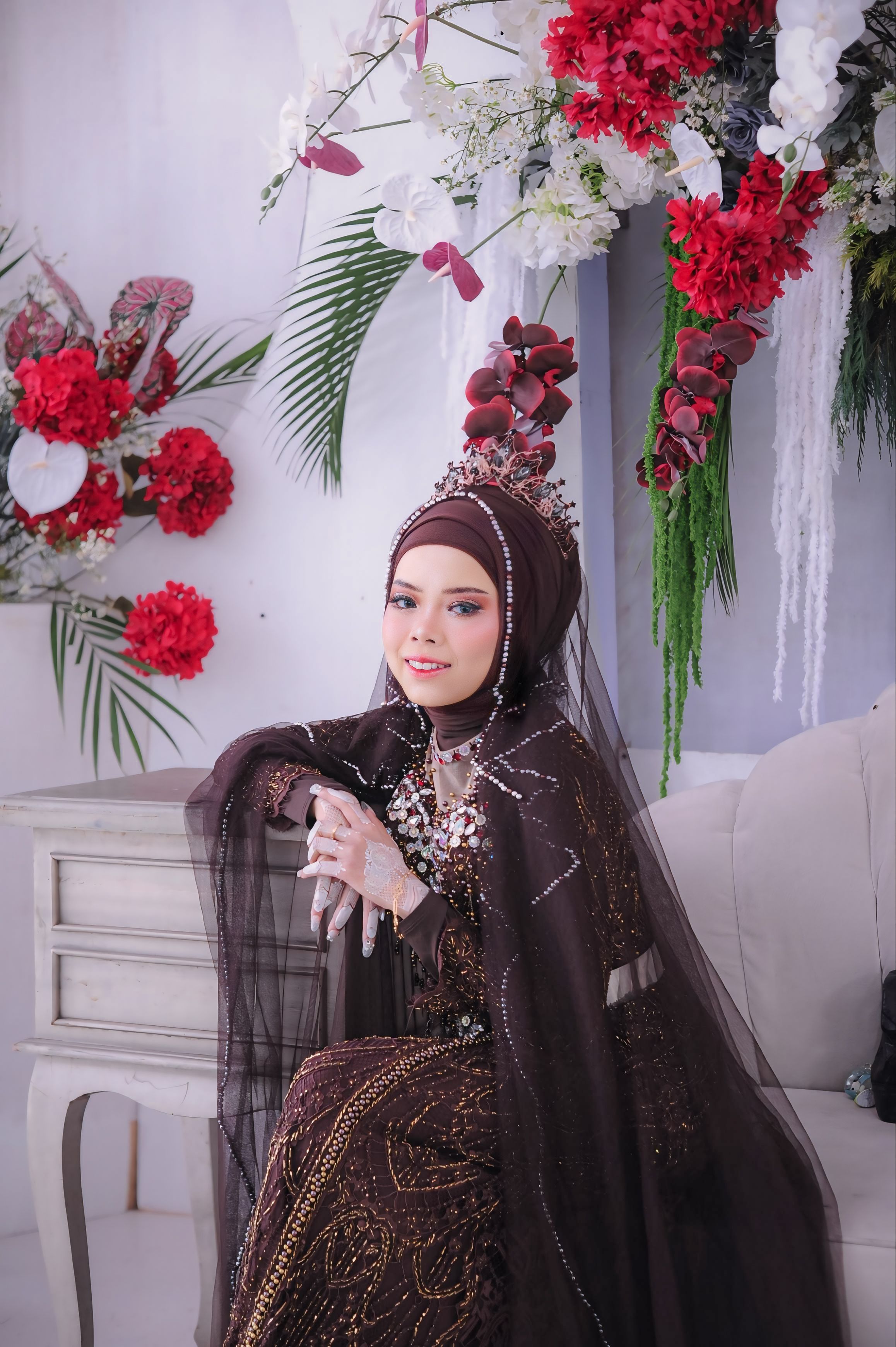 Beautiful Bride in Traditional Attire with Floral Decor