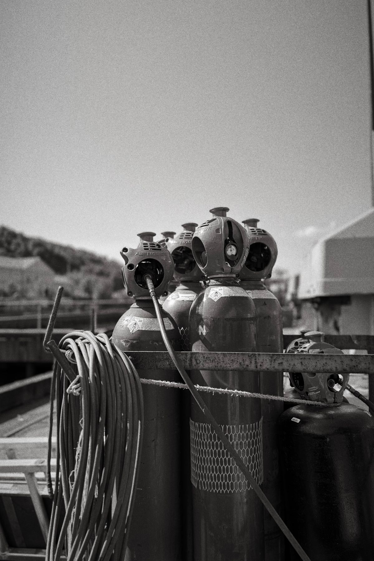 Medical oxygen cylinders and supply hoses of the kind included in a monthly rental in Malaysia