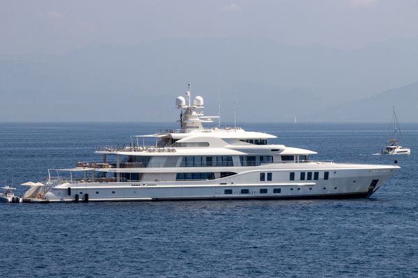 Yacht cruising near the Strait of Gibraltar where dolphins are common