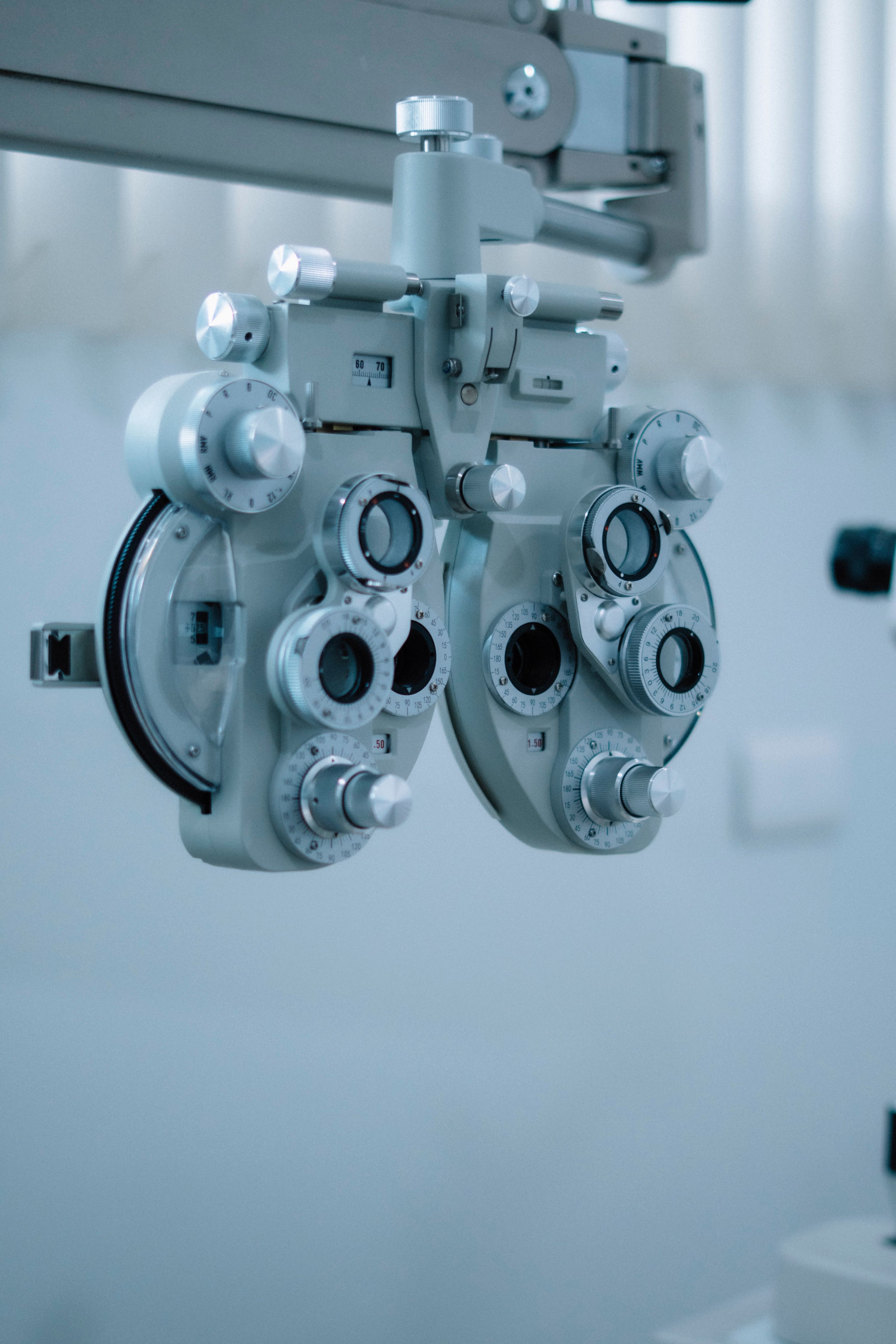 Close-up of a phoropter used to determine an accurate spectacle prescription.