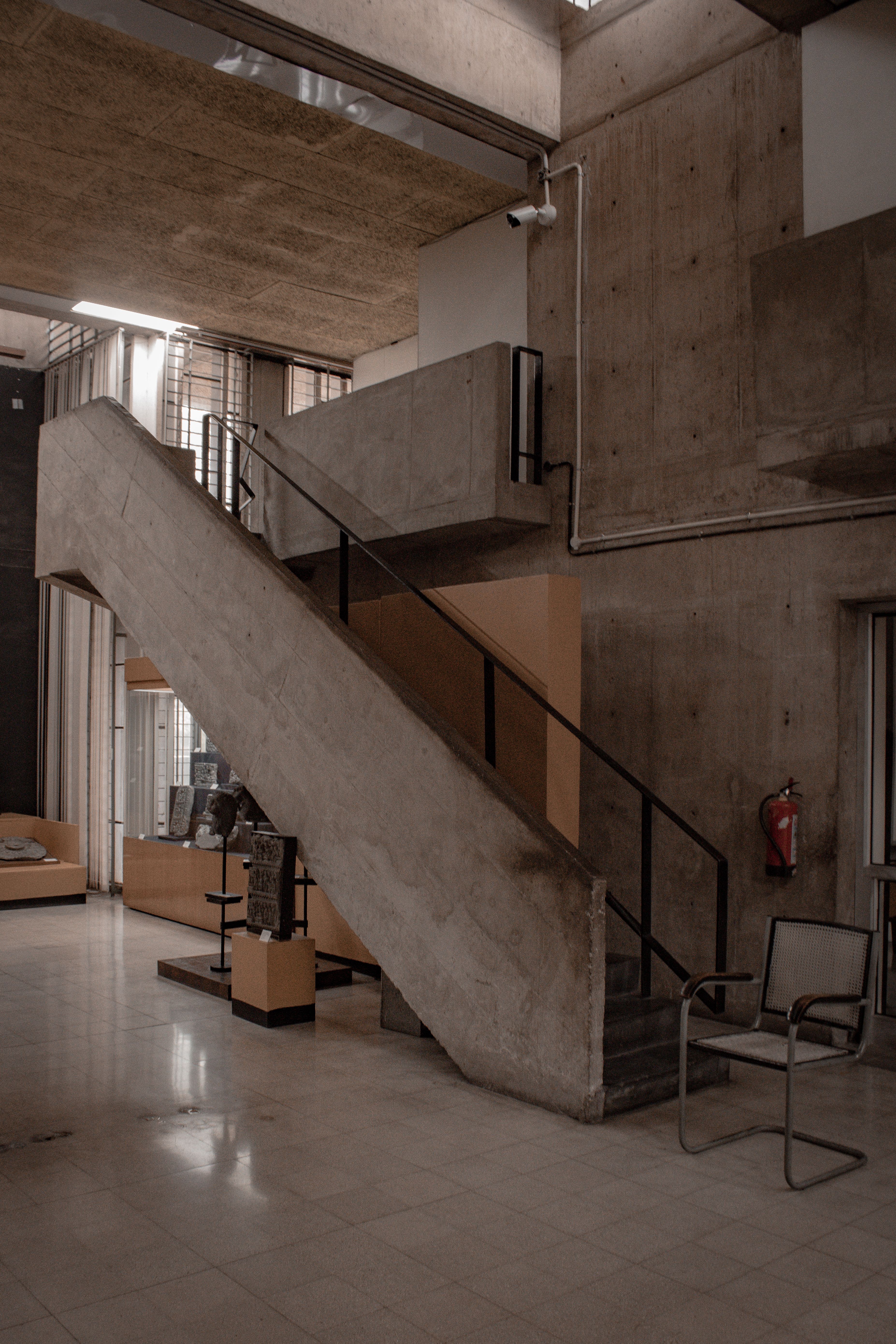Brutalist interior staircase in Chandigarh, India — Le Corbusier Capitol Complex