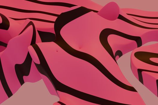 A modern 3D abstract rendering featuring vibrant pink and black zebra stripes flowing fluidly.