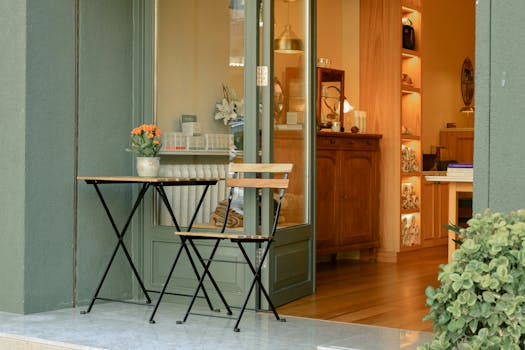 Inviting outdoor seating area with plants and warm lighting at a café in İstanbul, Türkiye.