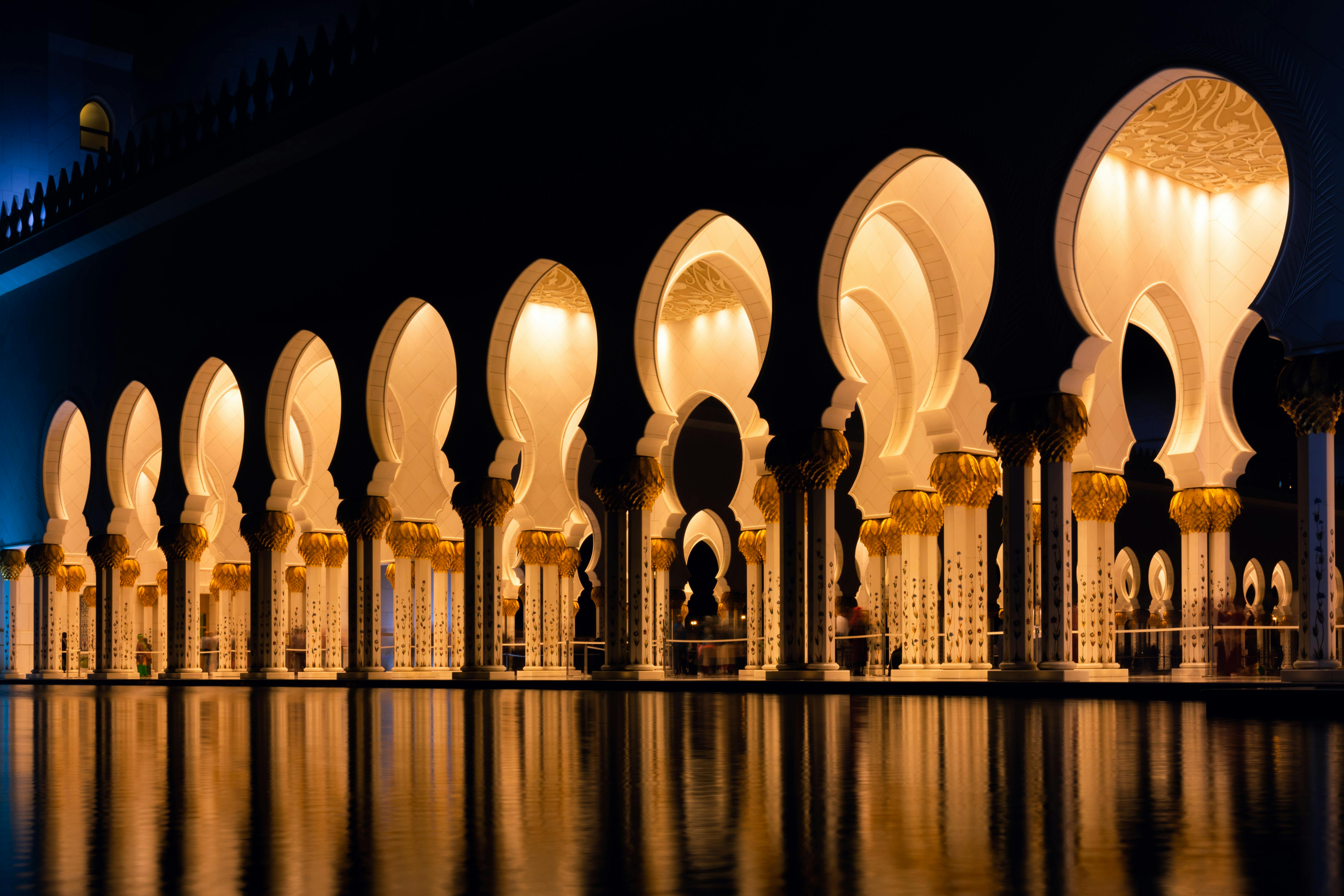 Kostenloses Stock Foto zu abu dhabi, blau und gelb, große moschee abu dhabi, langzeitbelichtung