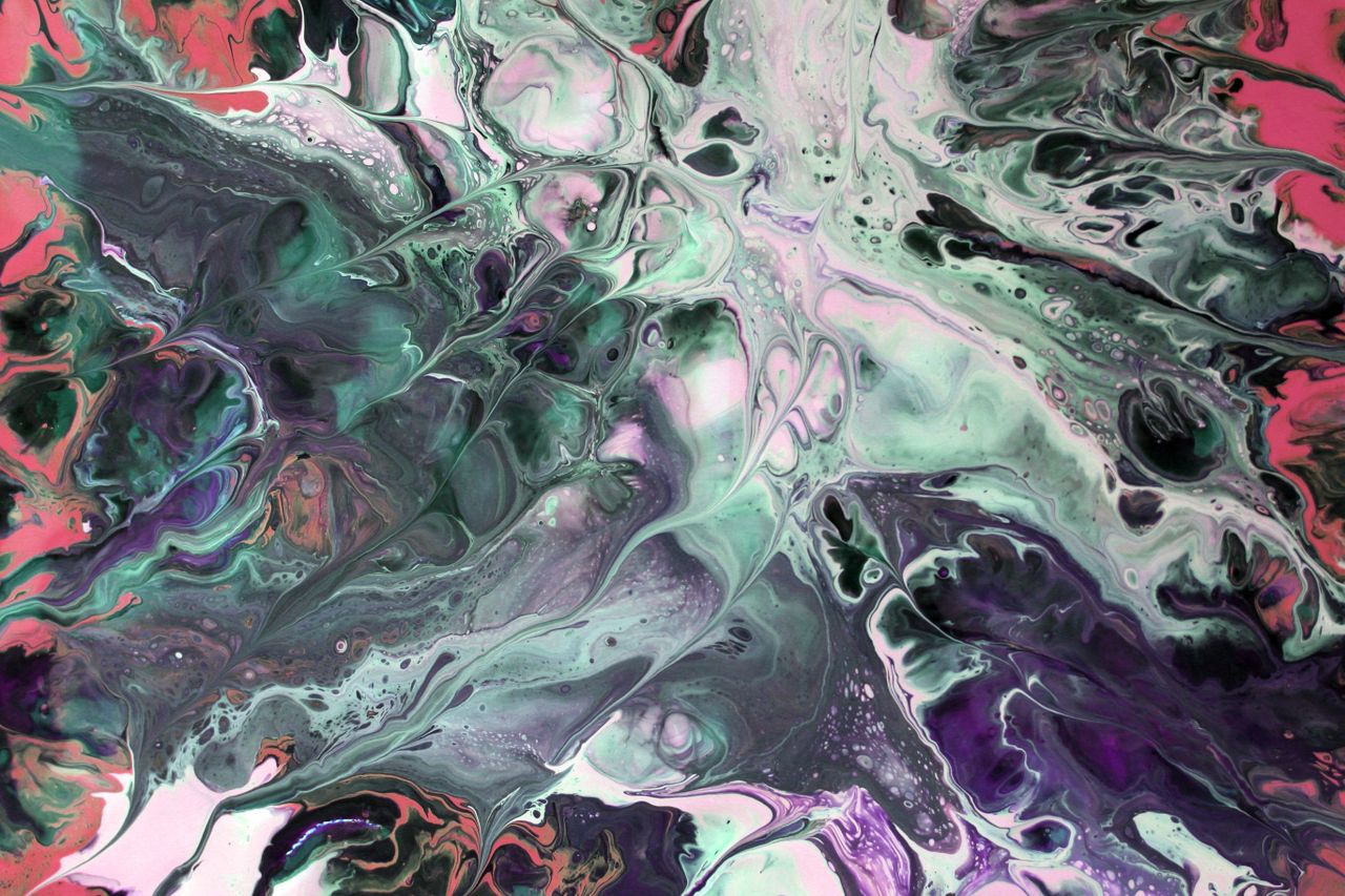 dynamic abstract fluid art featuring swirling vibrant hues of pink gre