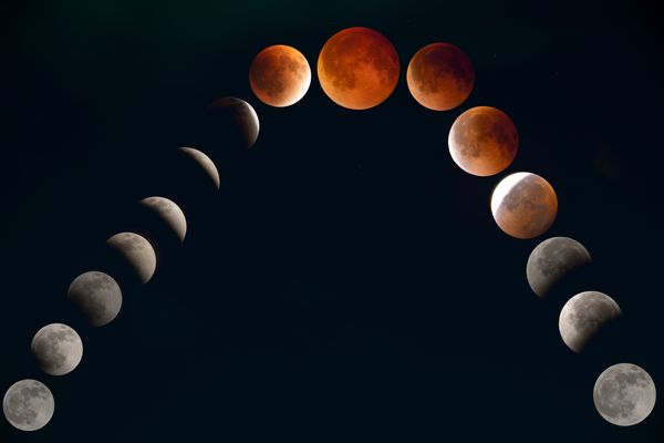 Phases of the Moon Sequence Against Black Sky · Free Stock Photo