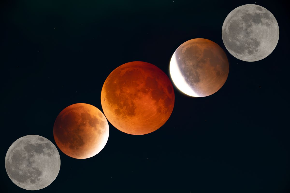 Phases of the Moon Sequence Against Black Sky · Free Stock Photo