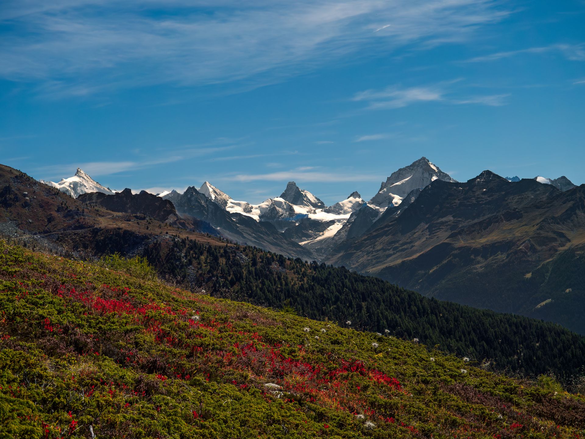 Breathtaking panorama of the Swiss Alps in Anniviers, perfect for nature and travel enthusiasts.