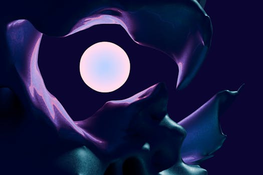 Intriguing abstract art with a surreal glowing orb and fluid shapes, exuding a mystical atmosphere.