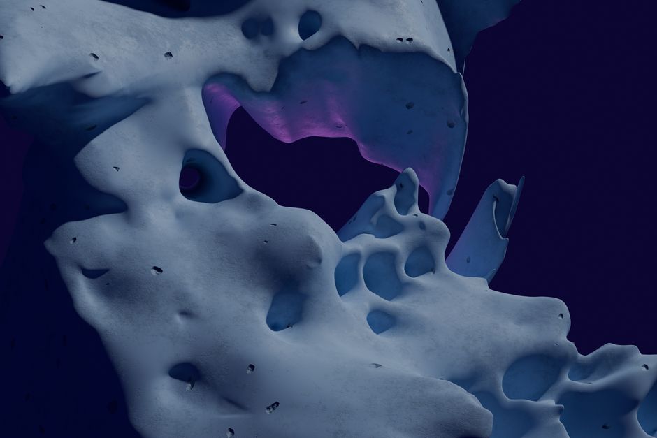Explore a captivating 3D render featuring abstract organic shapes and dynamic lighting.
