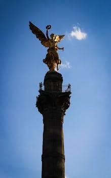 Stunning view of the Angel of Independence monument against a clear blue sky in Mexico City.