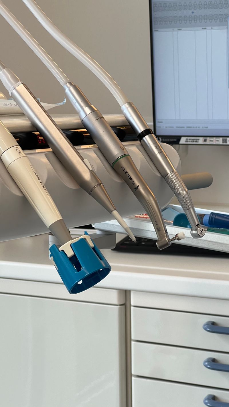 Dental tools arranged on tray